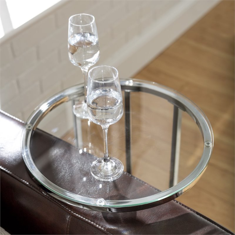 16 inch Round C Table with Clear Glass Top and Chrome Base | Cymax Business