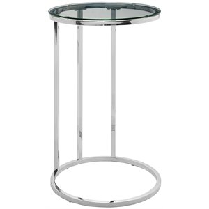 16 inch round c table with clear glass top and chrome base