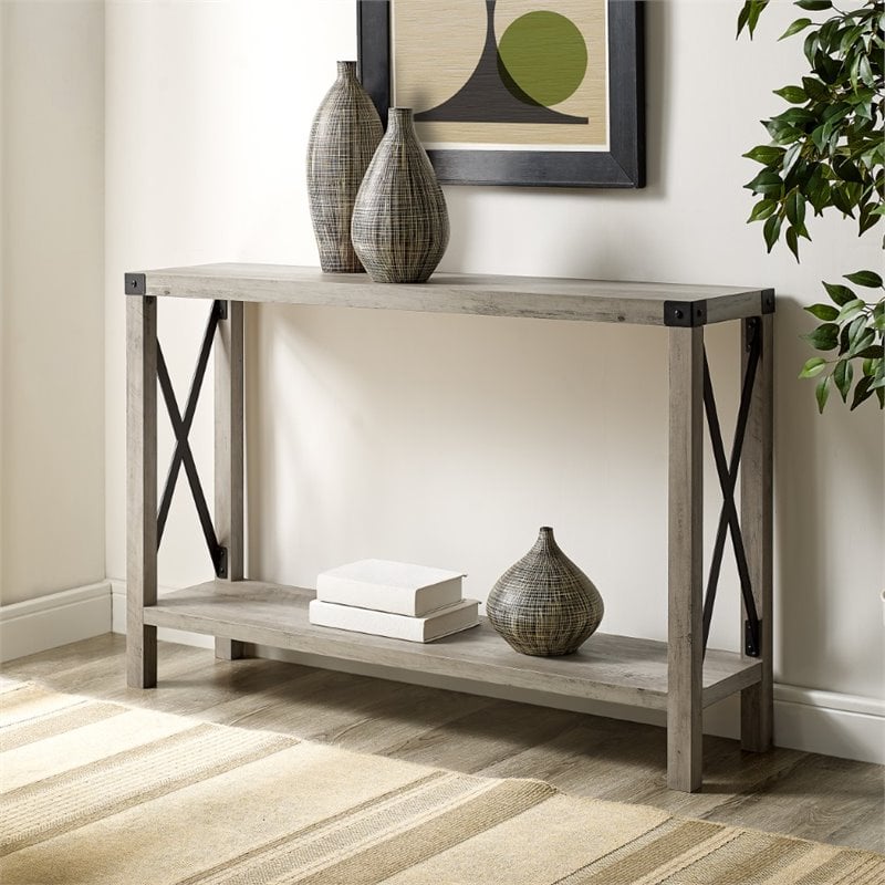 46 inch Metal X Entry Table in Grey Wash Cymax Business