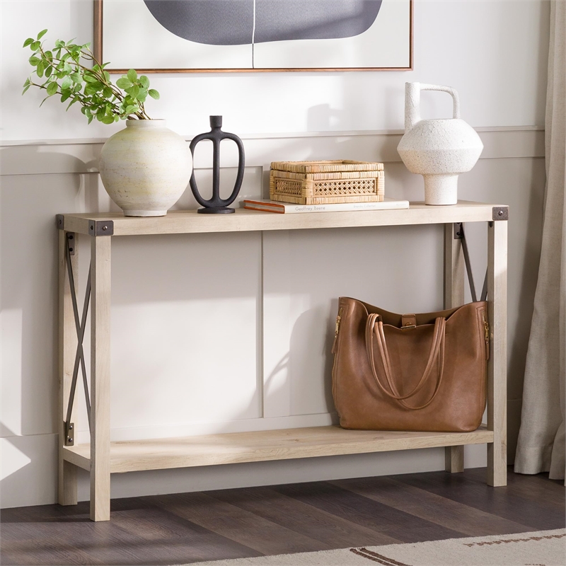 46 Metal X Entry Table in White Oak