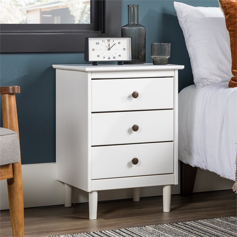 Walker Edison 3 Drawer Solid Wood Nightstand in White