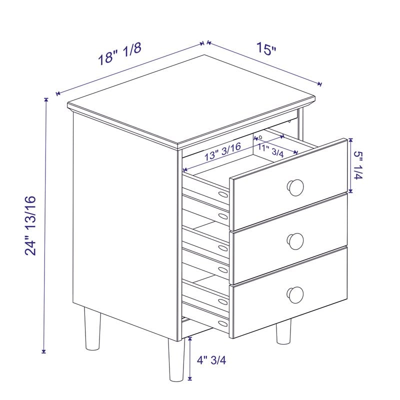 3 Drawer Solid Wood Nightstand in Walnut