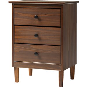 3 drawer solid wood nightstand in walnut