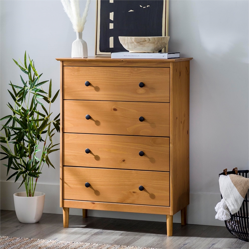 4 Drawer Solid Wood Dresser in Caramel