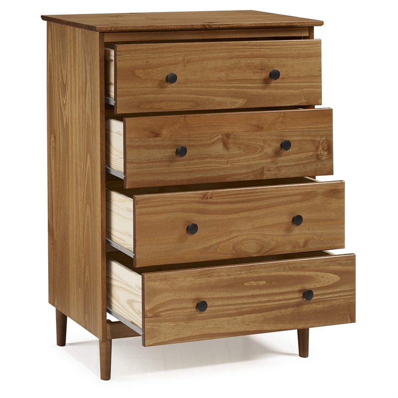 4 Drawer Solid Wood Dresser in Caramel