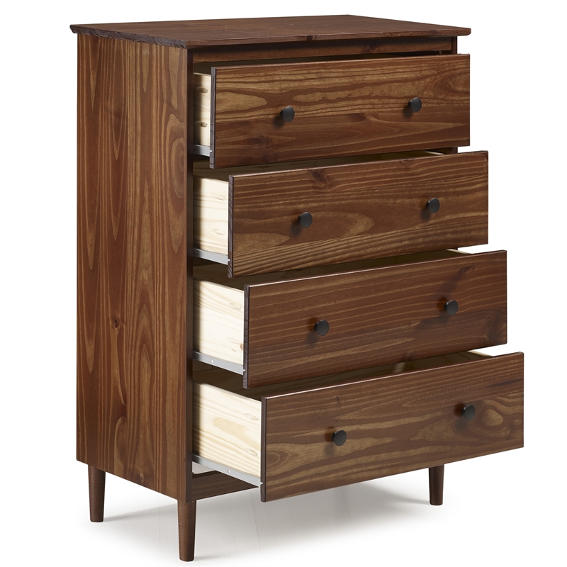4 Drawer Solid Wood Dresser in Walnut