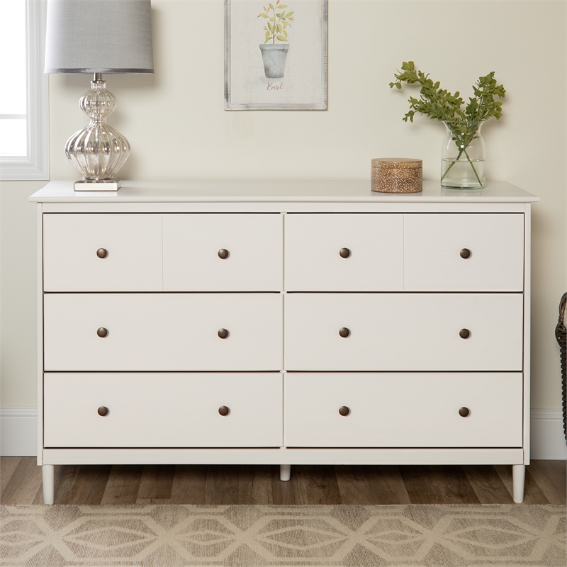 Walker Edison 6 Drawer Solid Wood Dresser in White