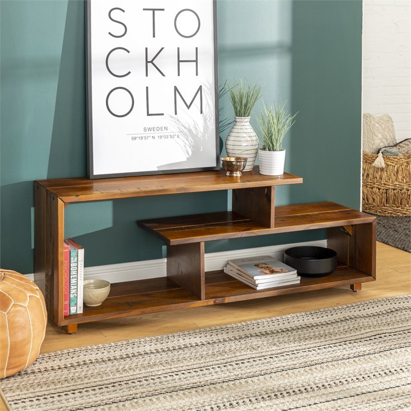 60 inch Rustic Solid Wood Asymmetrical TV Stand Console in Amber W60RSWAM