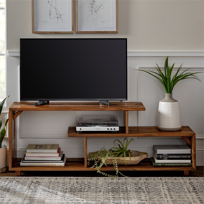 60 inch Rustic Solid Wood TV Stand Console in Grey 