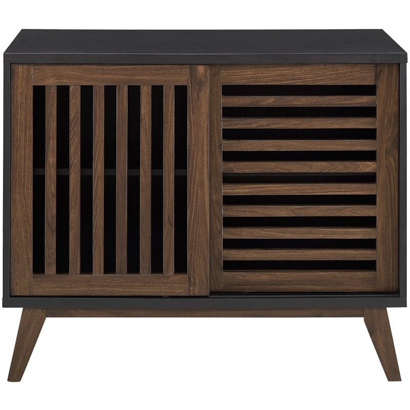 36 Inch Sliding Slat Door Accent Console In Black And Dark Walnut 36 Inch Sliding Slat Door Accent