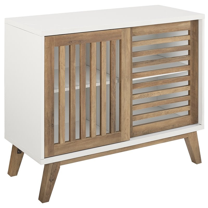 36 Inch Sliding Slat Door Accent Console In White And Rustic Oak Af36ssdsw