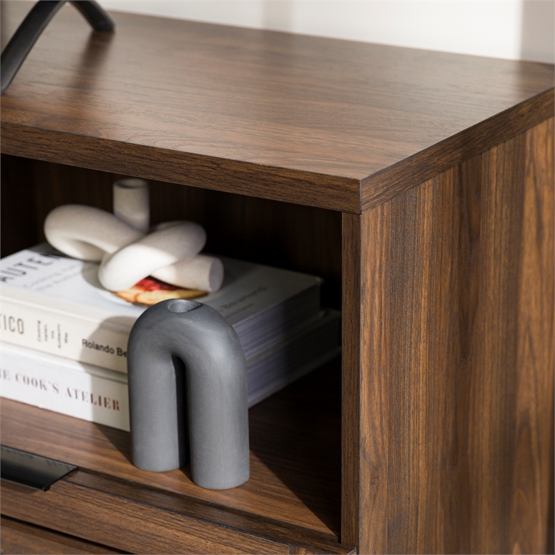 70 inch Wood Slat Door TV Stand Console in Dark Walnut
