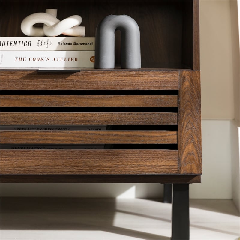 70 inch Wood Slat Door TV Stand Console in Dark Walnut