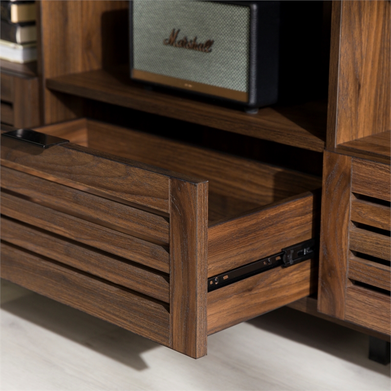 70 inch Wood Slat Door TV Stand Console in Dark Walnut