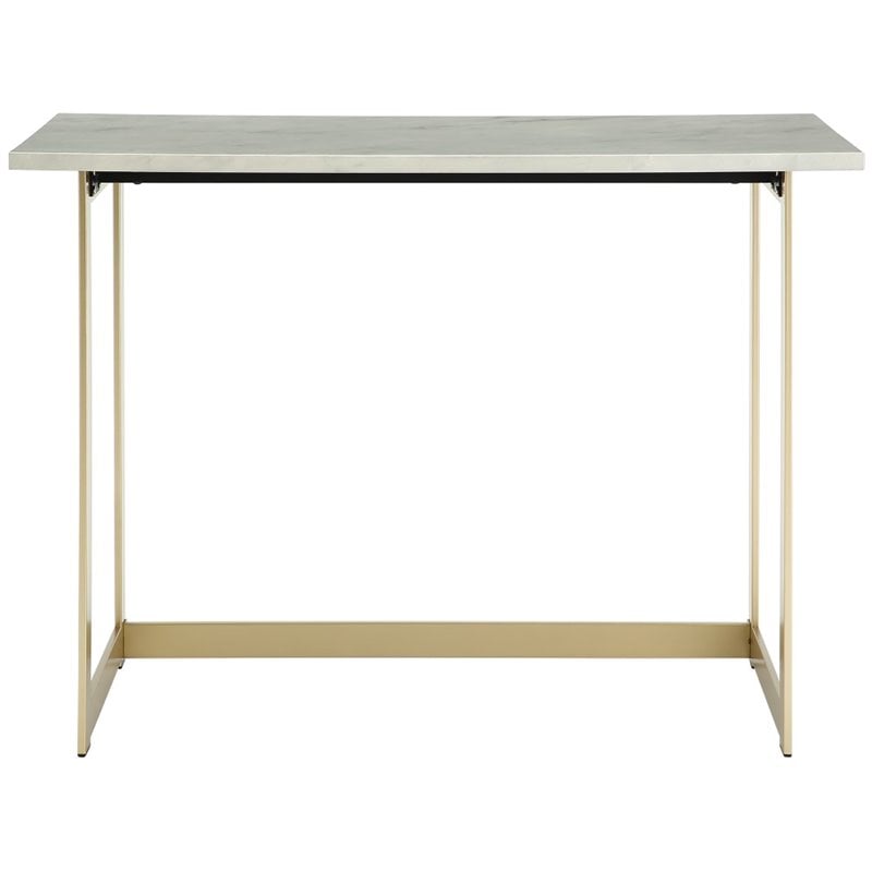 42 inch Faux Marble Desk with White Faux Marble Top and Gold Base