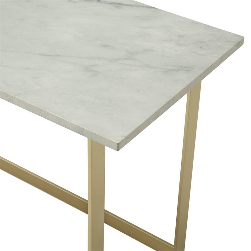 Walker Edison 42 Faux Marble Desk With White Faux Marble Top And Gold   1855473 3 L 