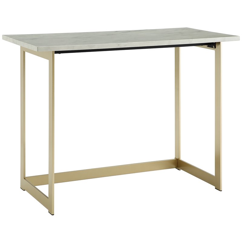 42 Inch Faux Marble Desk With White Faux Marble Top And Gold Base Dm42glawm