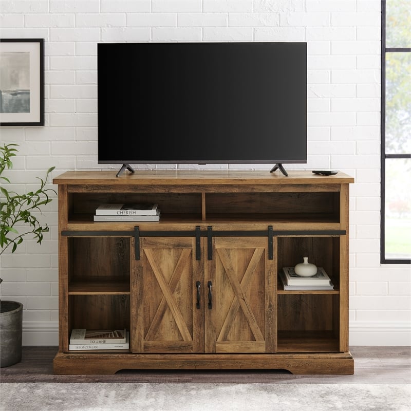 Details about   52" Rustic Farmhouse Sliding Barn Door Highboy TV Stand Reclaimed Barnwood 