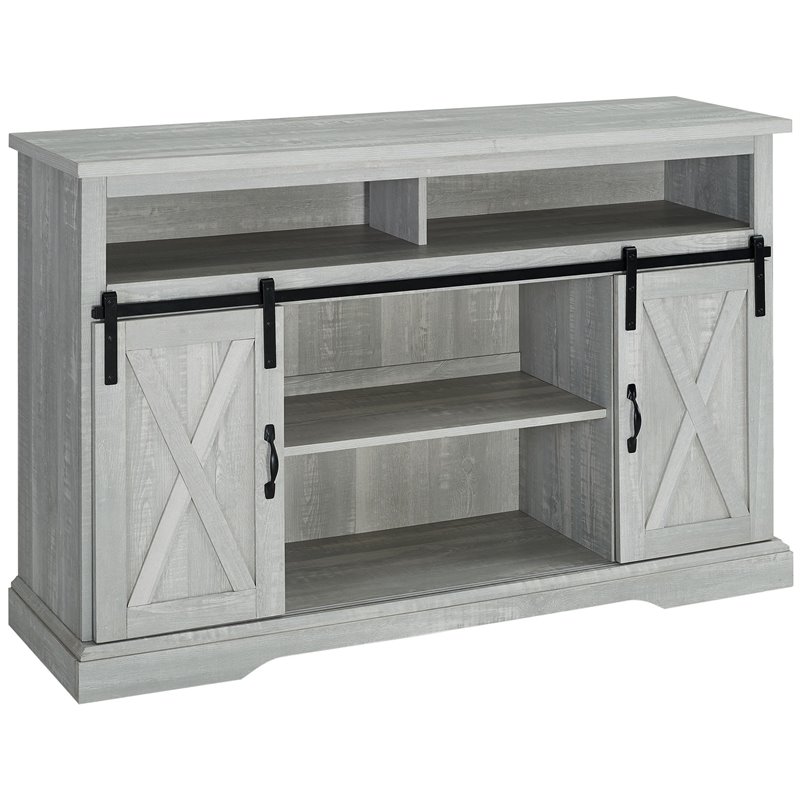 52 inch Modern Farmhouse Sliding Barn Door Highboy TV Stand - Stone Grey