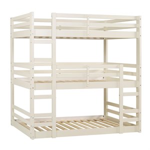 solid wood triple bunk bed - white
