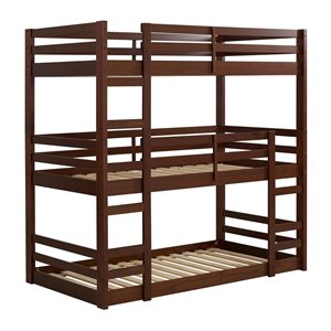 solid wood triple bunk bed - walnut