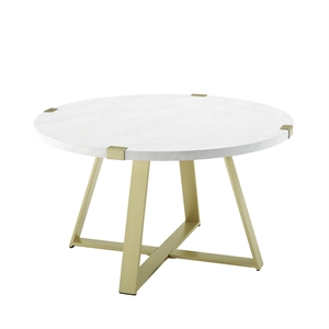 round metal wrap coffee table - white faux marble top with gold metal base
