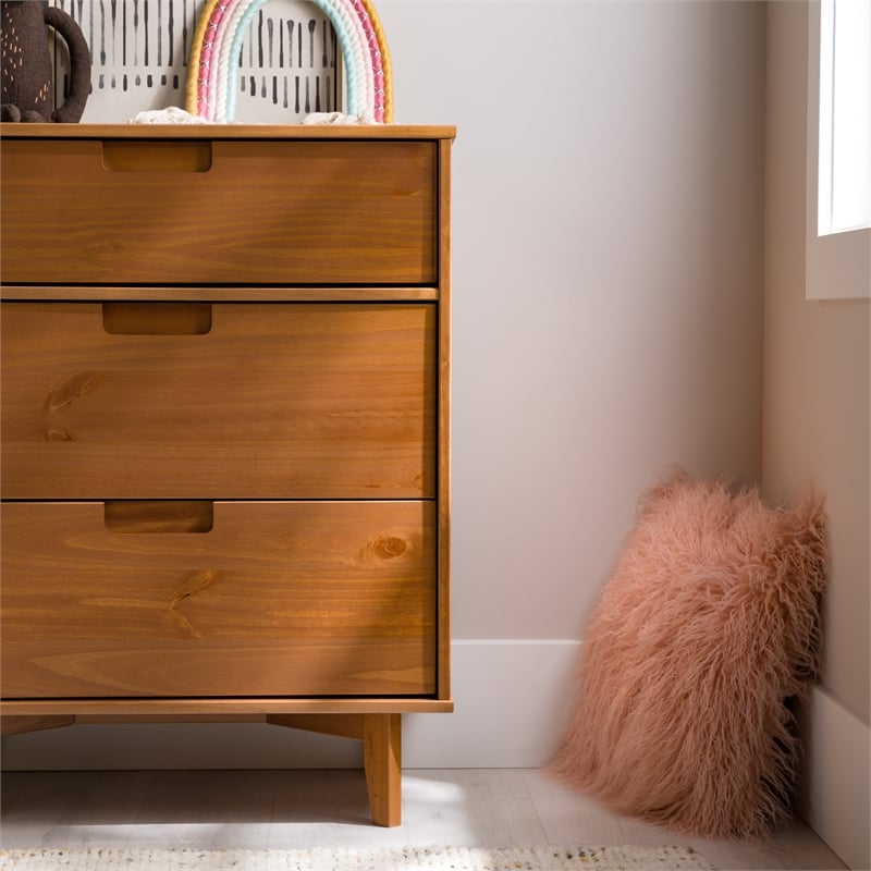 3 Drawer Mid Century Modern Wood Dresser - Caramel