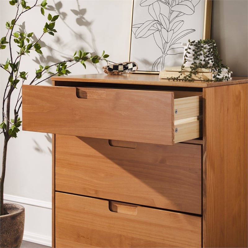 3 Drawer Mid Century Modern Wood Dresser - Caramel