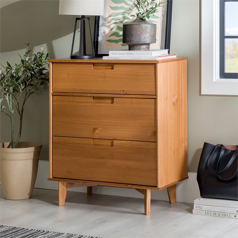 3 Drawer Mid Century Modern Wood Dresser - Caramel