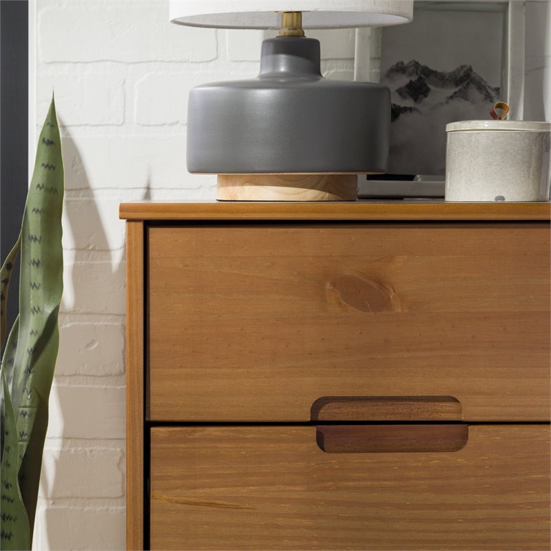 Walker Edison Mid Century Modern Wood 2 Drawer Nightstand in Caramel