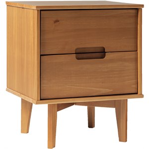 mid century modern wood 2 drawer nightstand - caramel