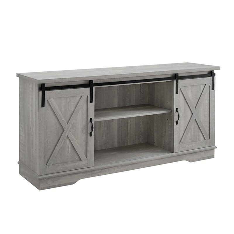 58 Modern Farmhouse Wood Tv Stand With Sliding Barn Doors Stone