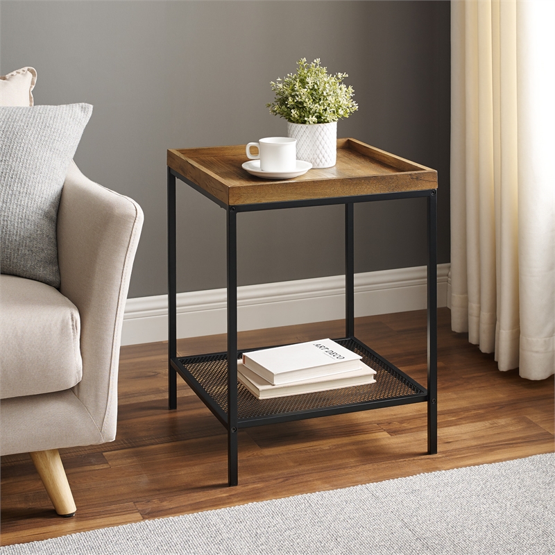 Square Tray Side Table - Rustic Oak | Cymax Business