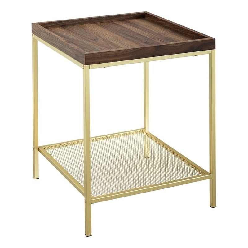 Square Side Table Dark Walnut and Gold Cymax Business