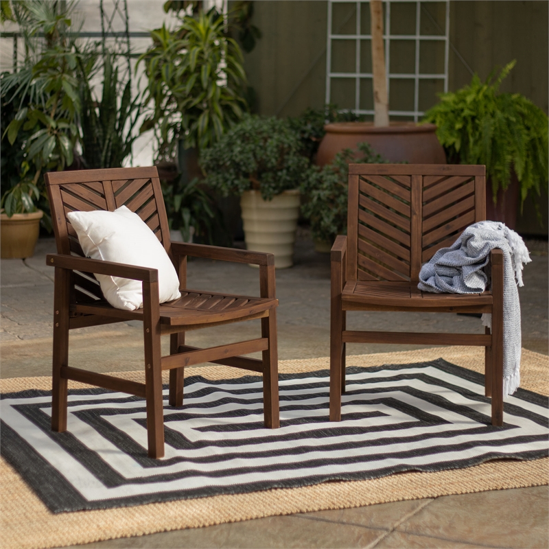 outdoor wood patio chairs - set of 2 - dark brown - owc2vindb