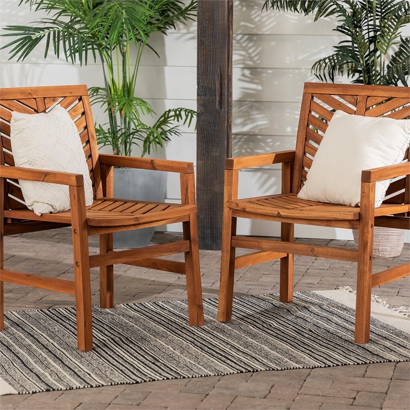 Outdoor Wood Patio Chairs - Set of 2 - Brown