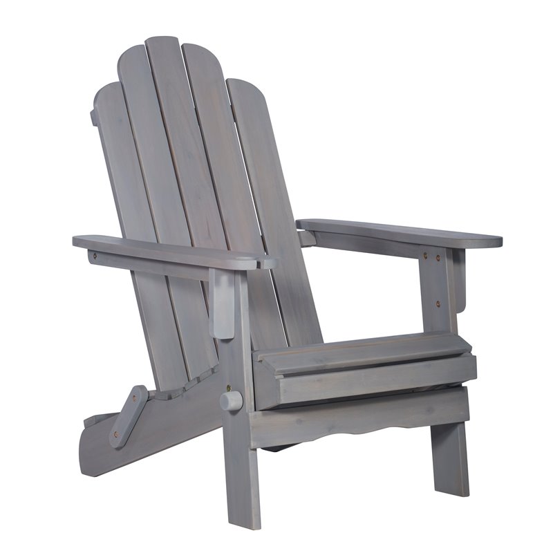 Outdoor Wood Adirondack Chair With Wine Glass Holder In Gray Wash