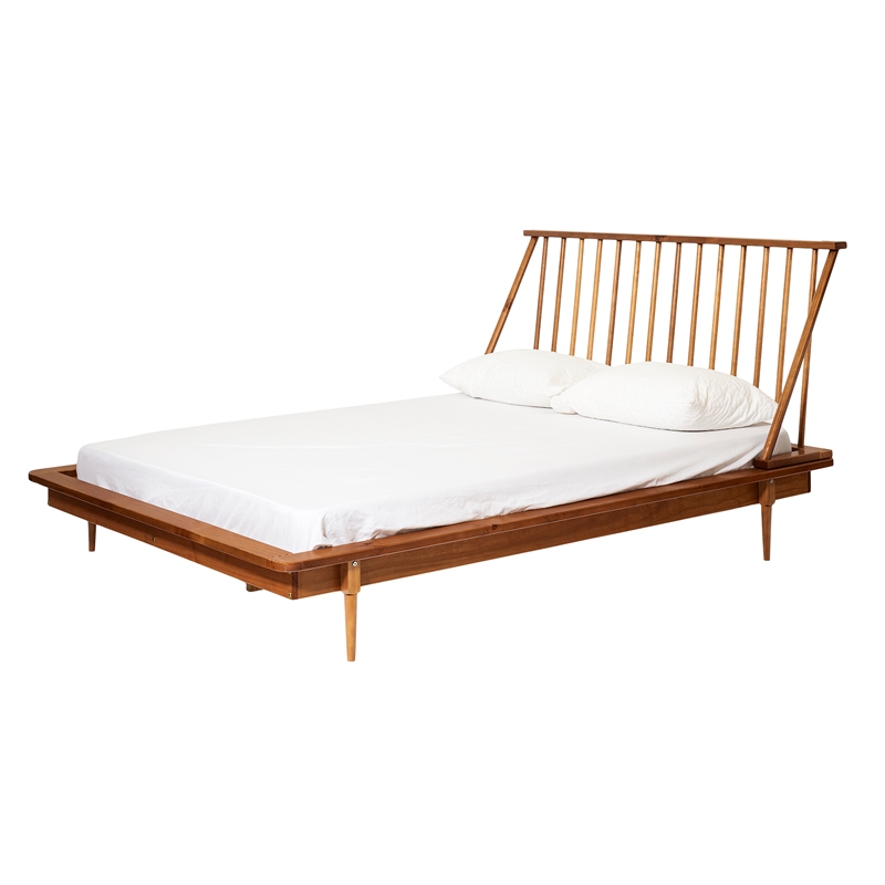 queen modern wood spindle bed - caramel