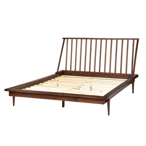 Walker Edison Spindle Modern Solid Pine Wood Queen Bed Frame in Brown Finish