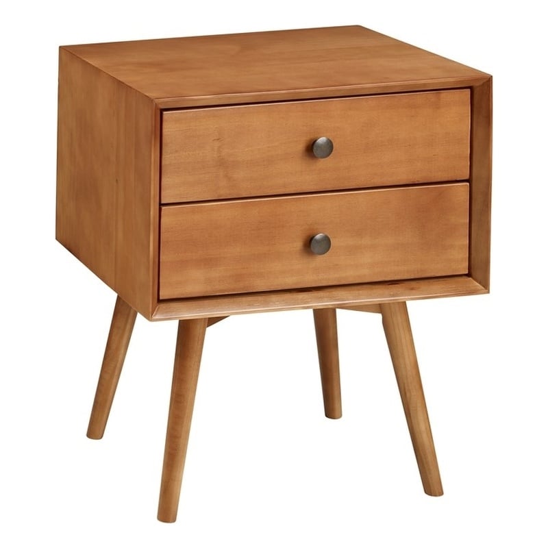 Walker Edison Mid-Century 2 Drawer Solid Wood Nightstand in Caramel