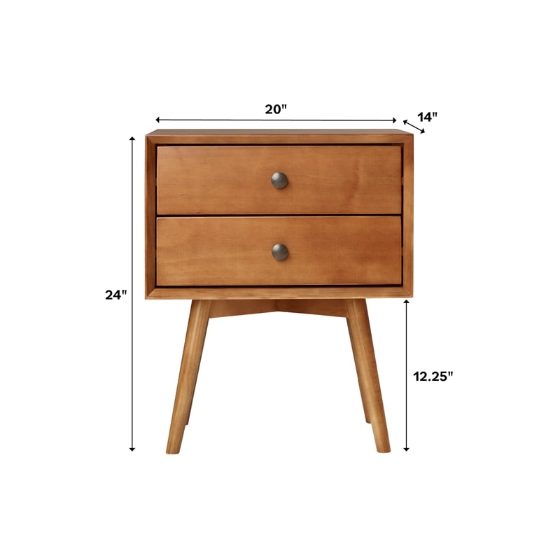Walker Edison Mid-Century 2 Drawer Solid Wood Nightstand in Caramel