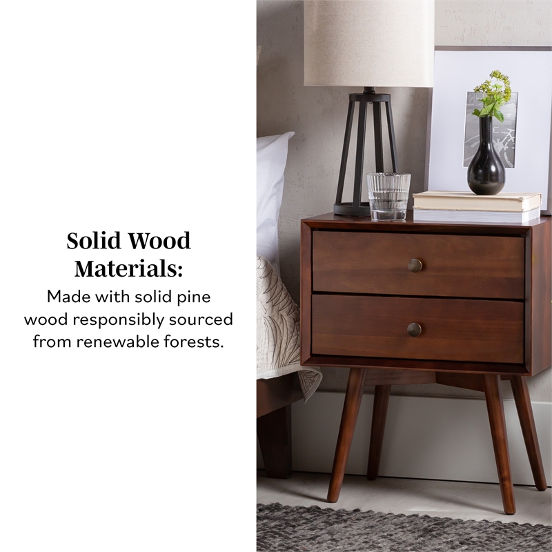Walker Edison Engineered Wood 2 Drawer Solid Wood Nightstand in Walnut Homesquare