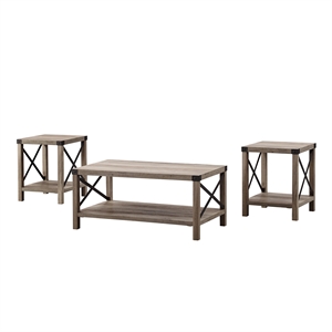 walker edison 3-piece rustic wood and metal coffee table set