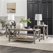 Walker Edison Metal X 3-Piece Wood and Metal Coffee Table Set in Gray Wash