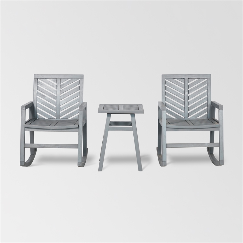 3 Piece Patio Rocking Conversation Set Gray Wash