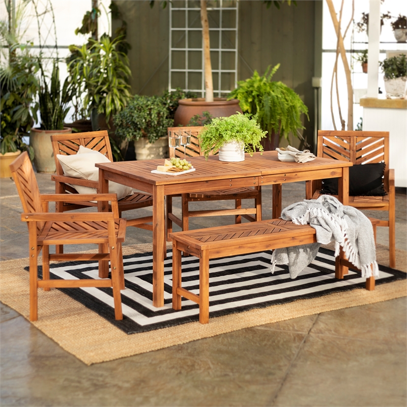 Walker Edison 6-Piece Chevron Outdoor Patio Dining Set in Brown