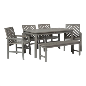 walker edison 6-piece chevron outdoor patio dining set in gray wash