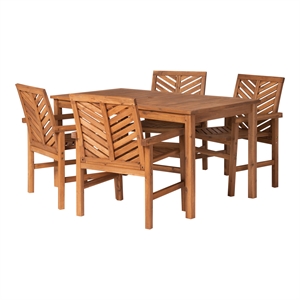 walker edison 5-piece chevron outdoor patio dining set in brown