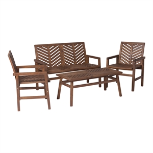 walker edison wood 4-piece chevron patio conversation set in dark brown