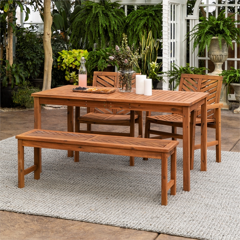 Walker Edison 4 Piece Chevron Outdoor Patio Dining Set In Brown Ow4dgvinbr Piece Chevron Outdoor Patio Dining Set, Patio Table With Bench On One Side